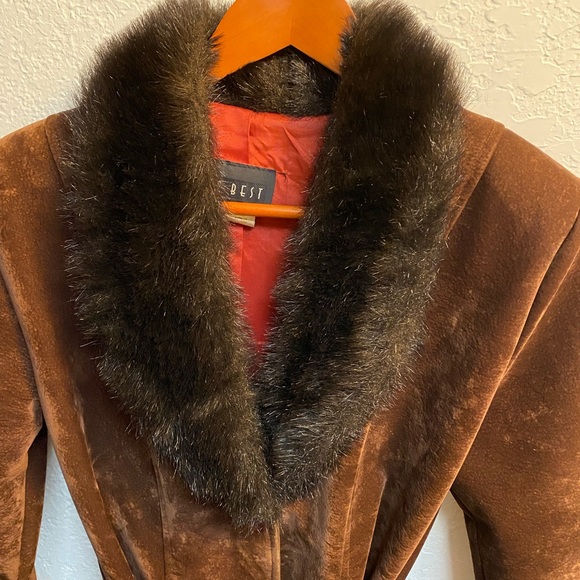 Elegant Brown Faux Fur Trimmed Coat - Picture 2 of 5